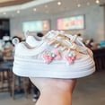 thumbnail image 5 of Otqutp Toddler Girl Shoes Girls Sneakers Bow Flower Decoration Soft Bottom Board Shoes with Lace Up Buckle for Toddler Little/big Kids, 5 of 6