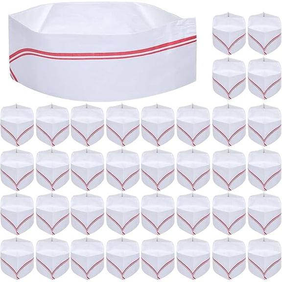 40-Pack Disposable Paper Chef Hats - Soda Jerk Caps for Restaurant Staff, Carnival Party, Themed Events & Kitchen Crew