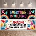 thumbnail image 3 of LUUFILx Welcome Classroom Wall Banner Amazing Things Happen Here Diversity Backdrop for School Decorations Teacher Art Event Party Supplies Classroom Banner, 3 of 8