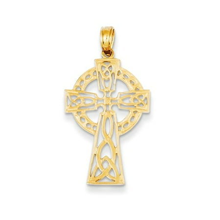 14k White Gold Polished & Textured Celtic Cross Pendant
