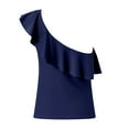 thumbnail image 6 of Hauetro Womens One Shoulder Tankini Tops Ruffle Swim Tops Strapless Swimsuit Top Bathing Suit Top No Bottom（Dark Blue,S）, 6 of 6
