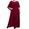 thumbnail image 2 of UPPADA Women Plus Size Maxi Dress Cocktail Wedding Guest Dress Short Sleeve Wrap V Neck Formal Dress High Low Split Ruffle Long Dress for Curvy Women Wine,XXL, 2 of 6