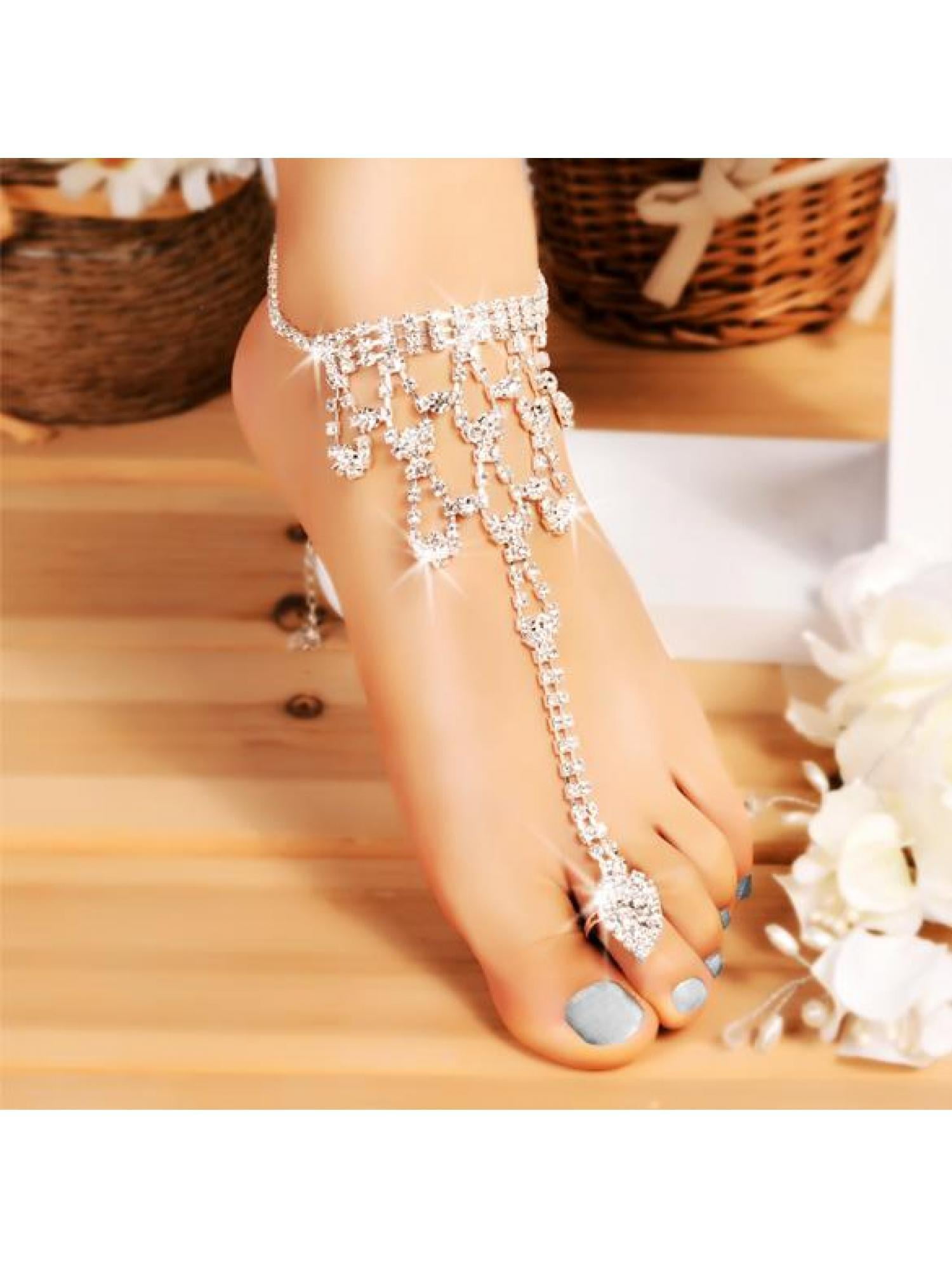 Women Crystal Barefoot Sandals Beach Wedding Foot Anklet Fsbr
