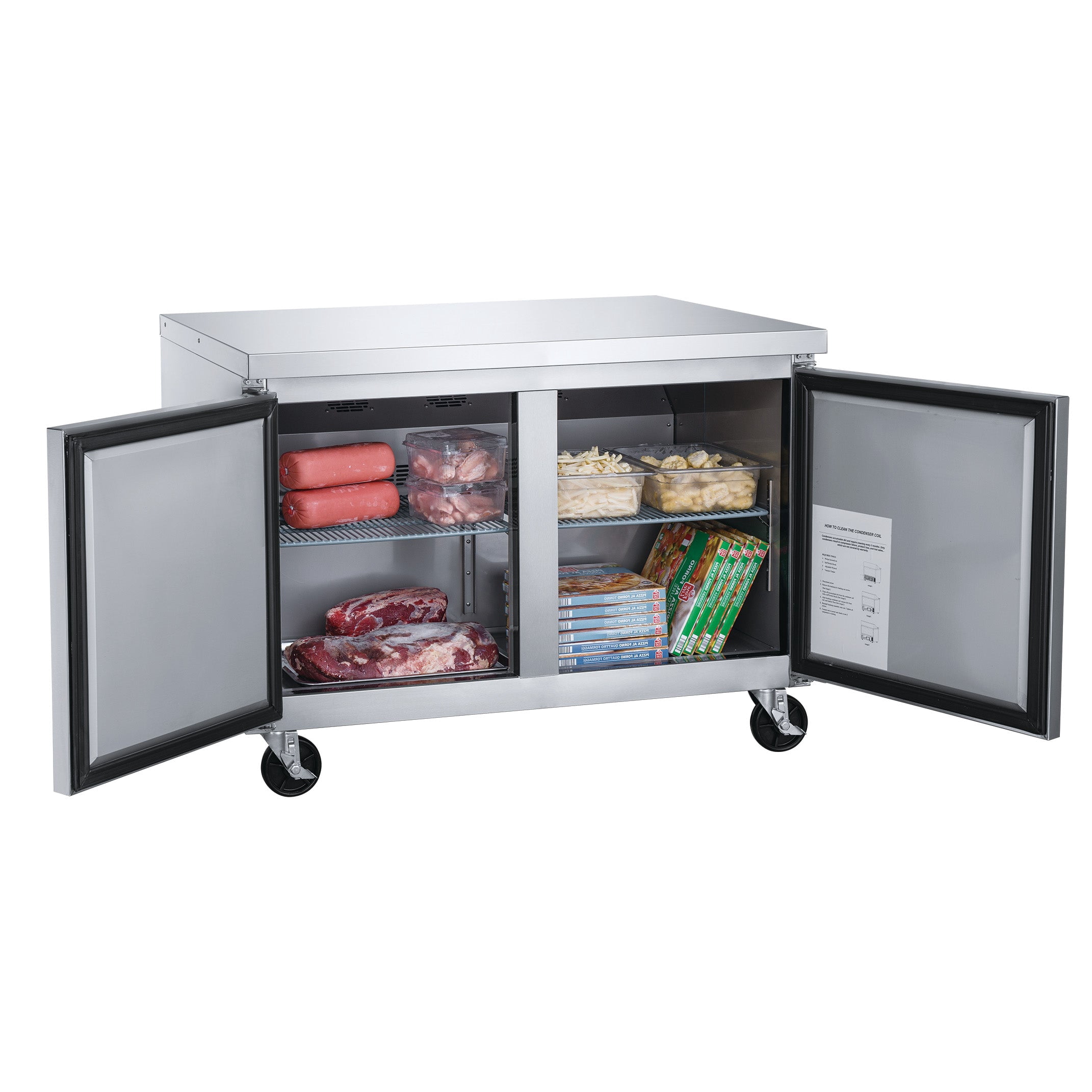60 in. Two Door Commercial Undercounter Freezer in Stainless Steel 15.53 cu. ft.