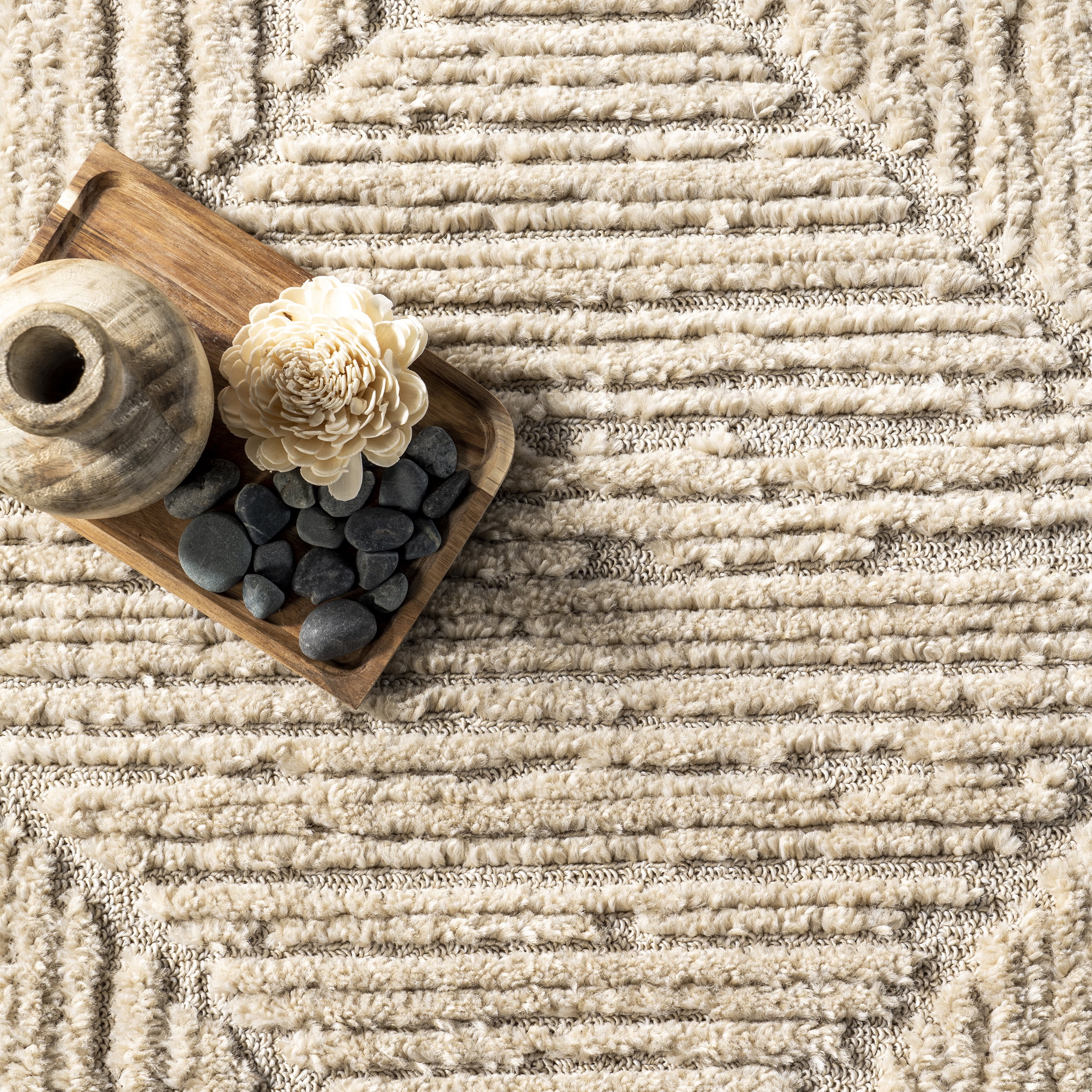 nuLOOM Kerry Textured Geometric Tasseled Area Rug, 9' x 12', Ivory