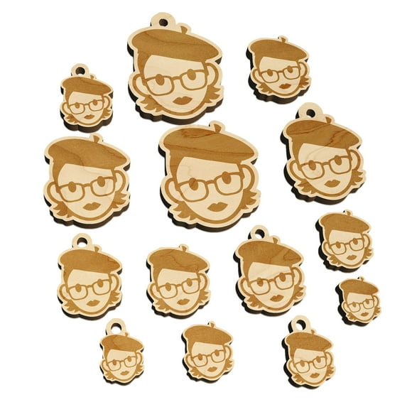 Artist Woman Icon Wood Mini Charms Shapes DIY Craft Jewelry - With Hole - 18mm (17pcs)