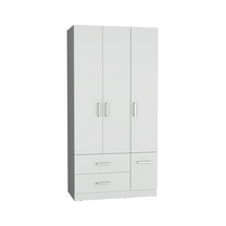 Armoire Wardrobe 71"H, 4 Doors, Hanging Rod, 3 Cabinets, 6 Shelves, White
