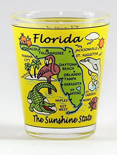 Details about   FLORIDA SUNSHINE STATE MAP YELLOW  SHOT GLASS SHOTGLASS 