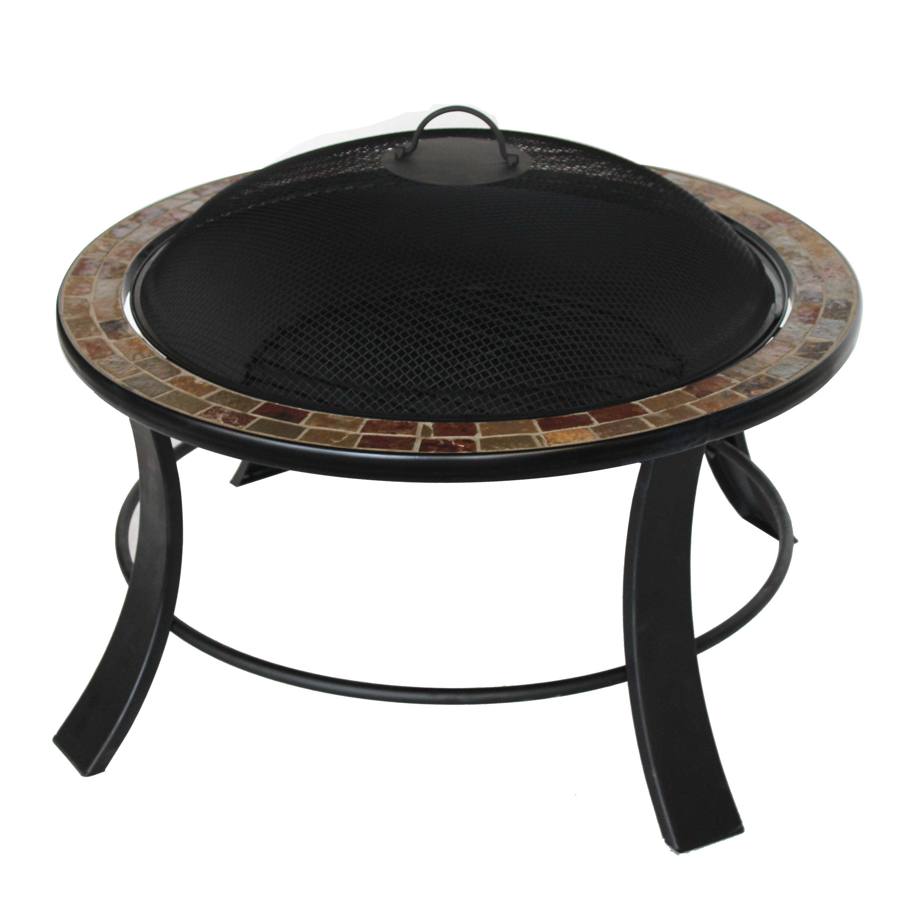 ALEKO Round Mosaic Tile Slated Top Fire Pit 24 inches Brown