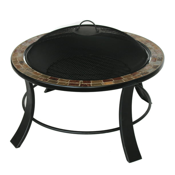 Aleko Round Mosaic Tile Slated Top Fire, Mosaic Tile Fire Pit Table
