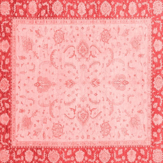 Ahgly Company Machine Washable Indoor Square Abstract Red Modern Area Rugs, 8' Square