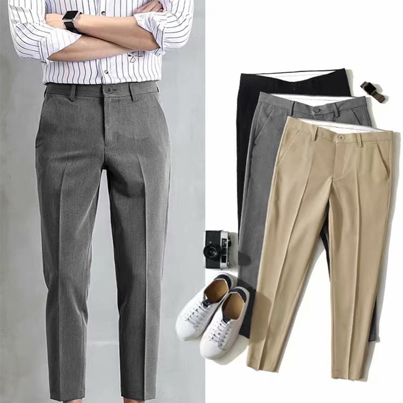 INCERUN Men's Office Casual Long Pants Solid Color Simple Straight ...