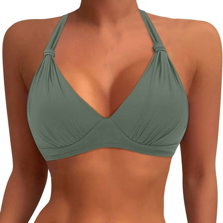 Womens Swimsuits Solid Color Plus Size Bikini Sets For Women Top Large Bust Swim Top Full Coverage Top Sport Bra Top No Bottom Swimwears Holiday Wear Green M