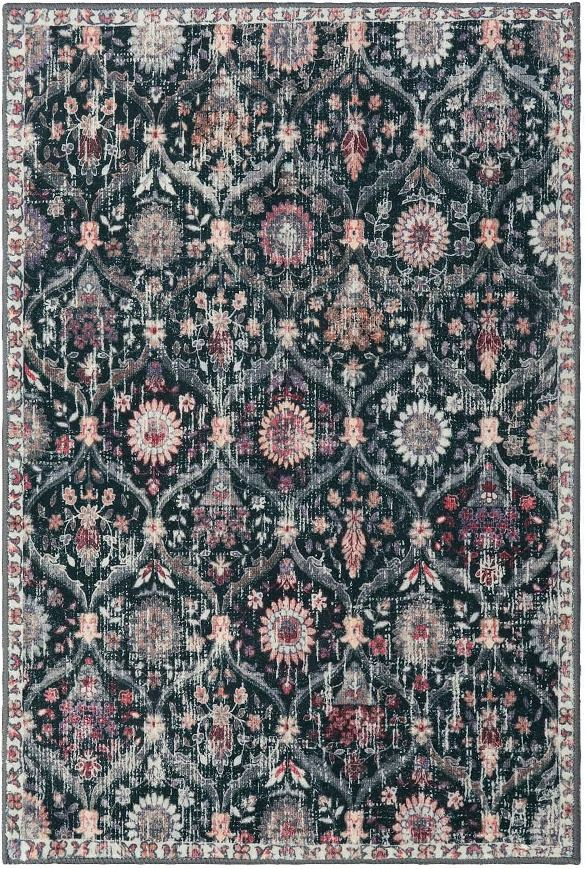 Moynesa 2'x3' Moroccan Trellis Area Rug, 2x3ft Entry Rug Non-Slip Washable Indoor Door Mat, Small Oriental Accent Throw Rug for Bedroom Kitchen Entryway Bathroom Black