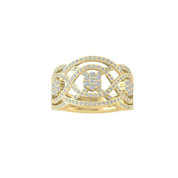 ARAIYA FINE JEWELRY 10K Yellow Gold Round Cluster Lab Grown Diamond Engagement Ring (1 cttw, VS Clarity, D-F Color) Size 5.5