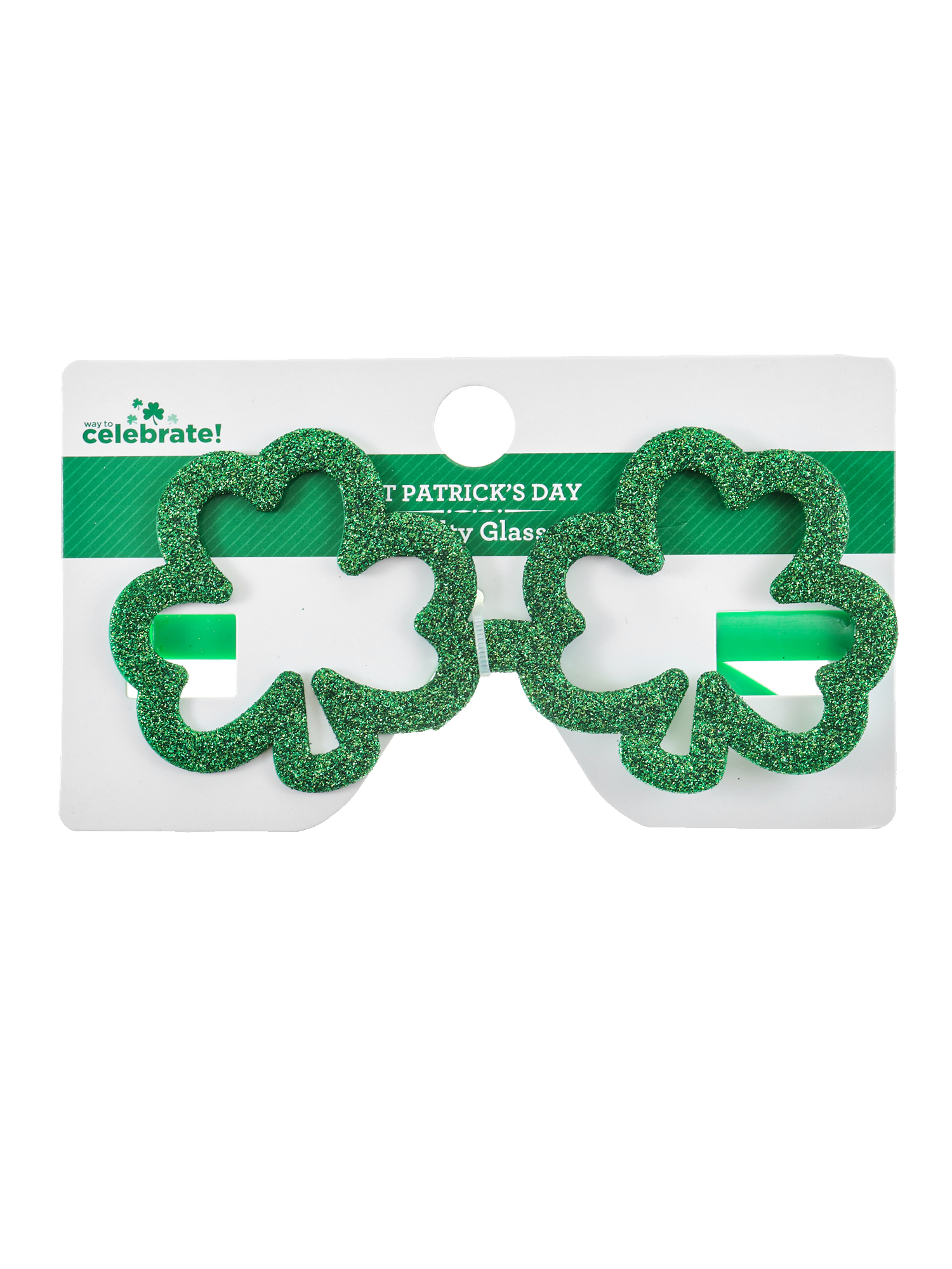Way to Celebrate St. Patrick's Day Glitter Shamrock Glasses, 1 Piece