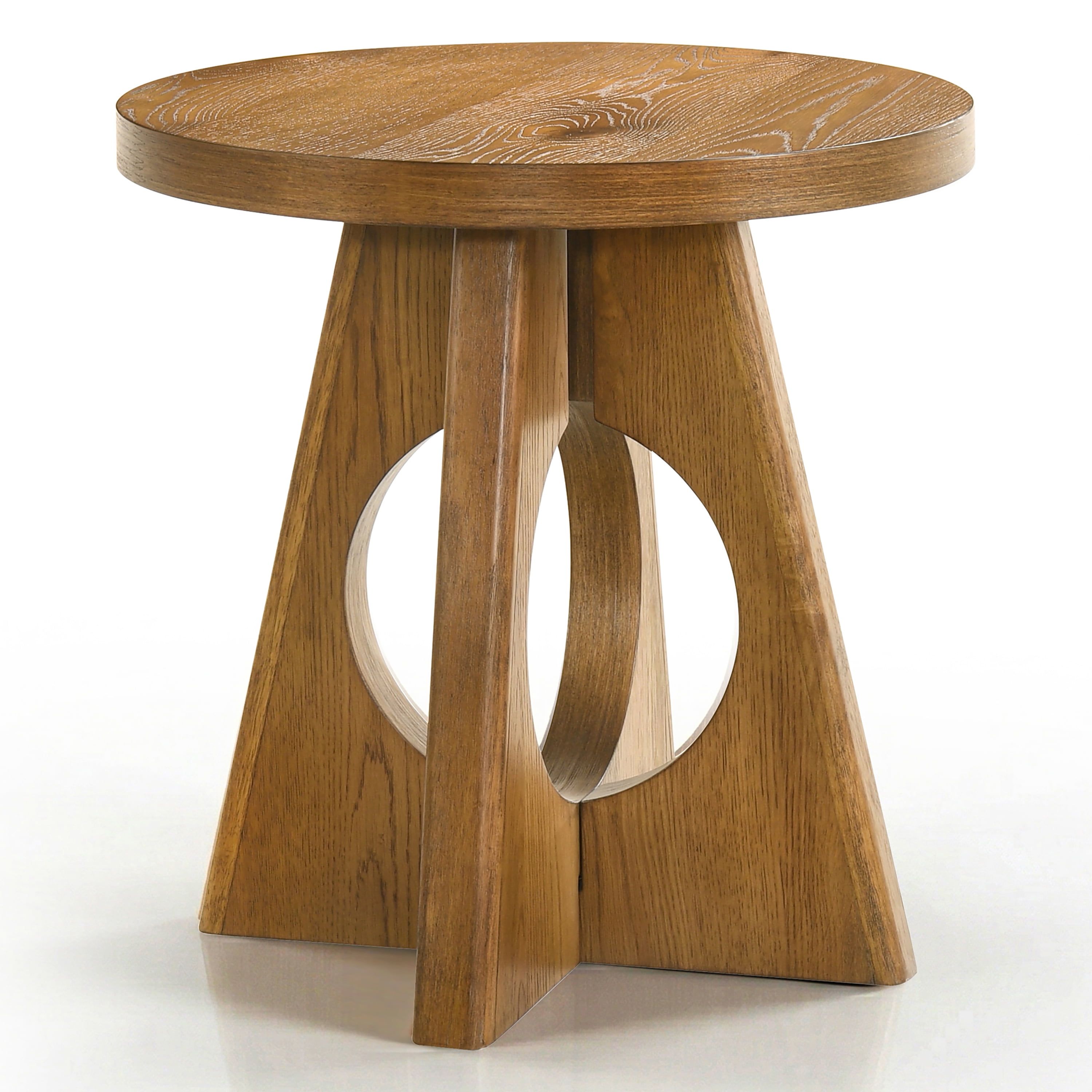 Furniture of America Amesdat Modern Wood 23-inch Round End Table with Pedestal Base, Walnut