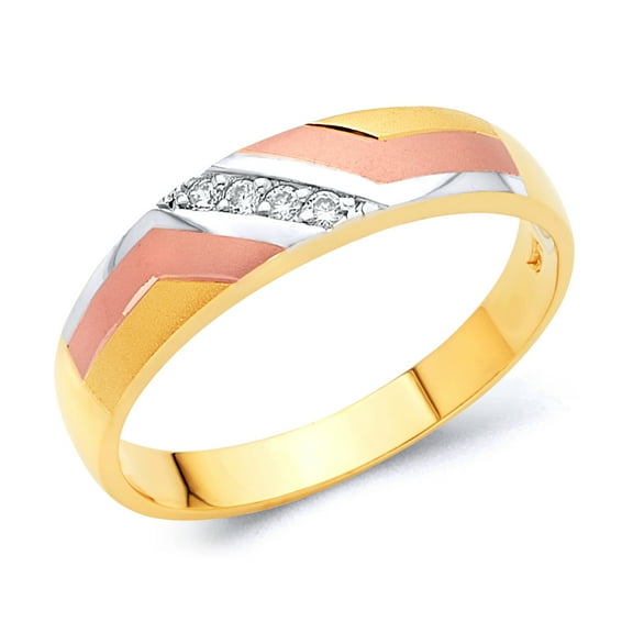 Wellingsale Men's Solid 14k Tri 3 Color Gold Polished CZ Cubic Zirconia Wedding Band - Size 8