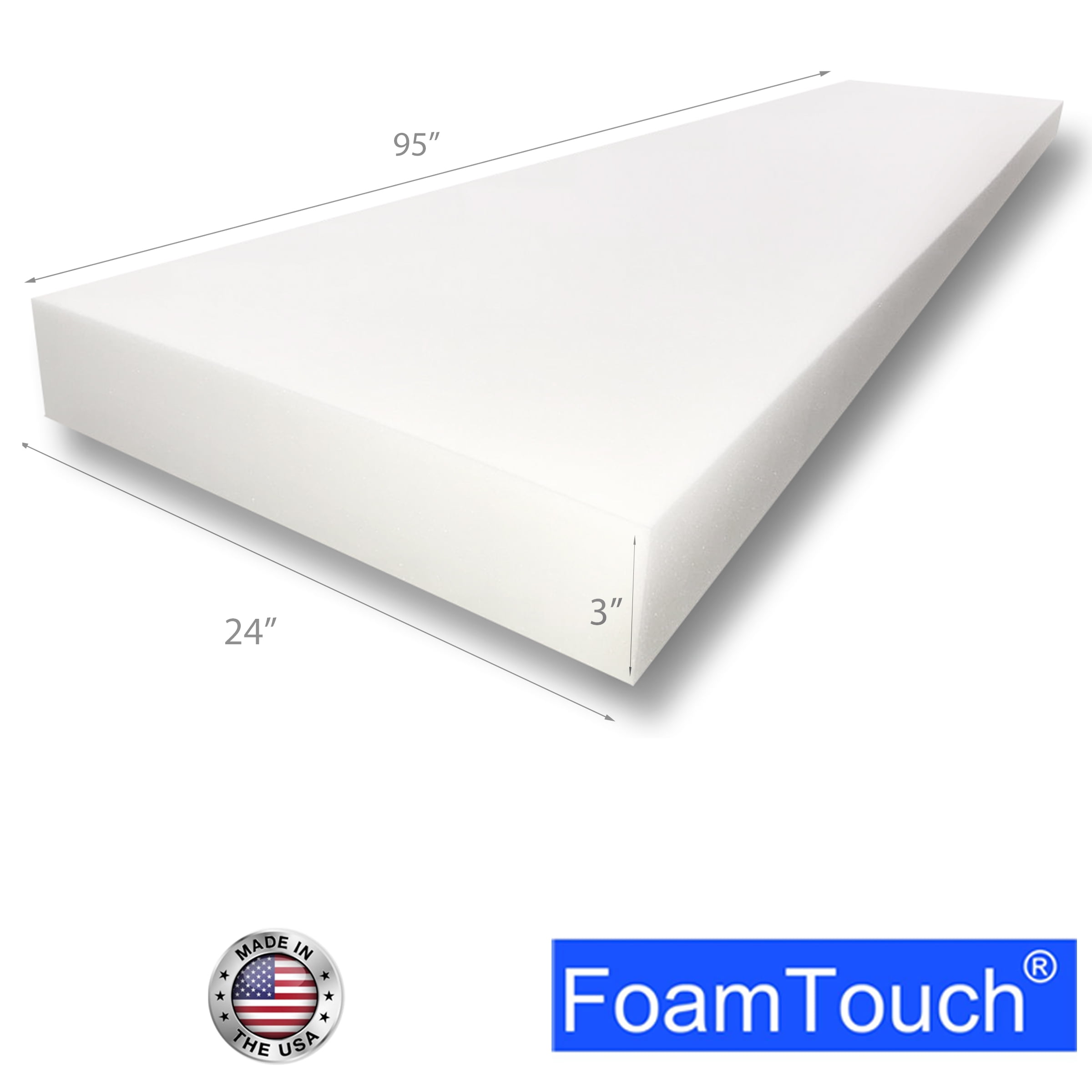 FoamTouch Upholstery Foam Cushion High Density 3" Height x 24" Width x