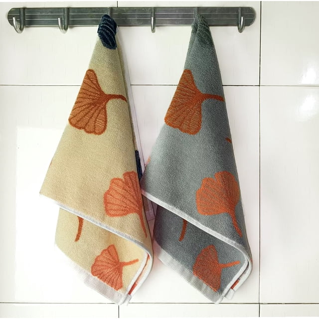 Juego de toallas de baño altamente absorbentes de algodón, 2 piezas -34*74cm-hoja de ginkgo- Toalla absorbente suave con estampado floral de hojas para baño