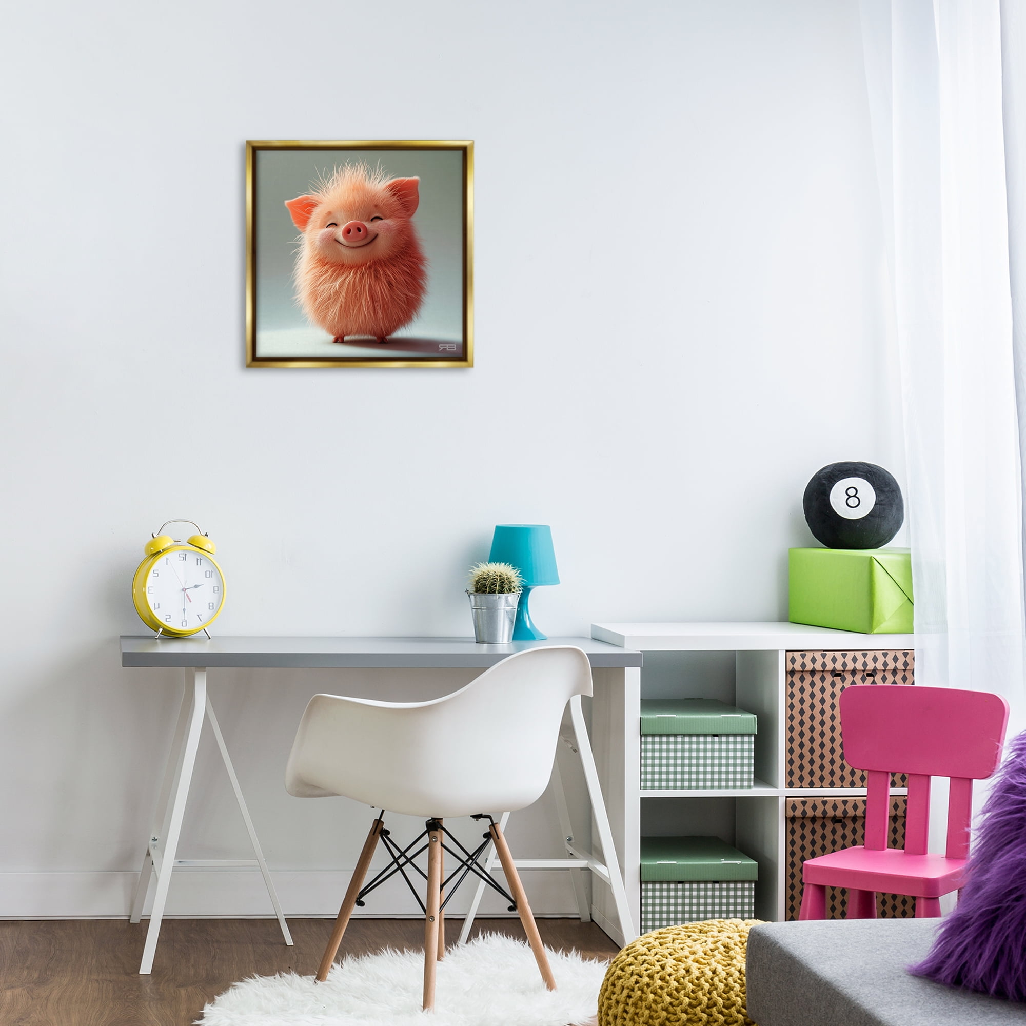 Stupell Industries Smiling Fluffy Piglet Animals Painting Gold Floater Framed Canvas Art Print Wall Art, 18 x 18