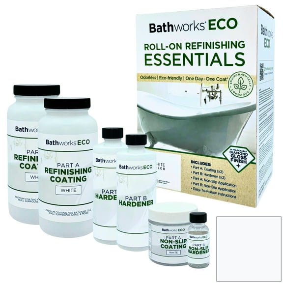 Bathworks Eco Essentials Refinishing Kit - 26 fl oz, Low Odor, Low Voc, Environmentally Friendly, Easy One Coat One Day System - High Gloss White - For Bathtubs, Tiles, Sinks, Showers, and More