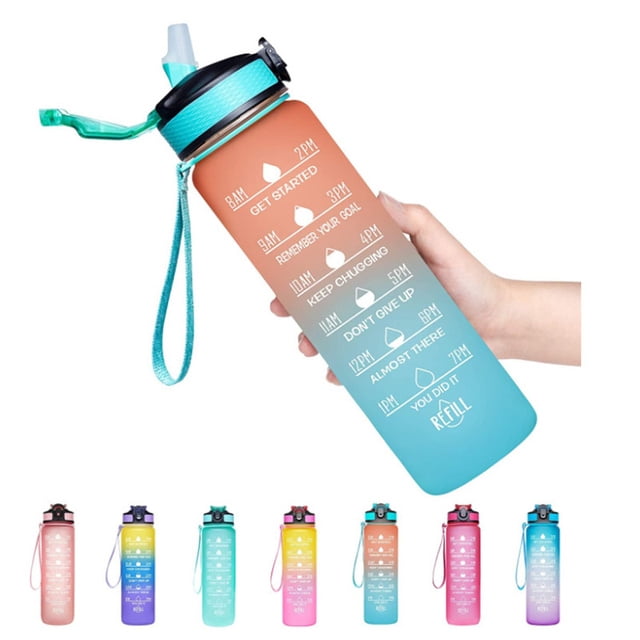 Wekity 32 Oz Motivational Water Bottle With Time Marker & Straw - Frosted  Portable Reusable Fitness Sport 1l Water Bottle Pink