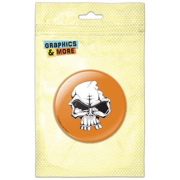 Skull Cracked Crushed Tough on Orange Refrigerator Button Magnet