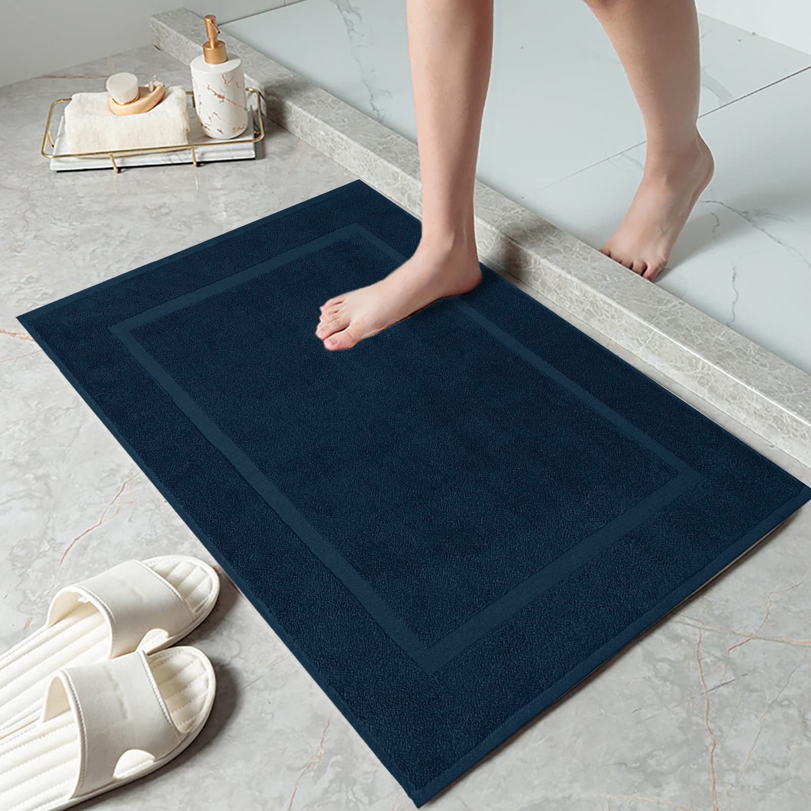 Dan River Opal Blue Bath Mat Classic Set 2 piece 21x34 in Soft Quick Drying Cotton Bathroom Rugs