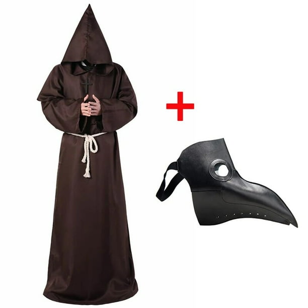 Capa Medieval de Halloween para hombre, disfraz de Wizardry, máscara de boca de pájaro de peste, accesorios de juego de rol horribles, vestido de monje Pastor