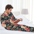 thumbnail image 4 of Mens Pajamas Set, Rose Flowers Texture Button Down Long Sleeve Loungewear Sleepwear Pjs sets for Men, 4 of 5