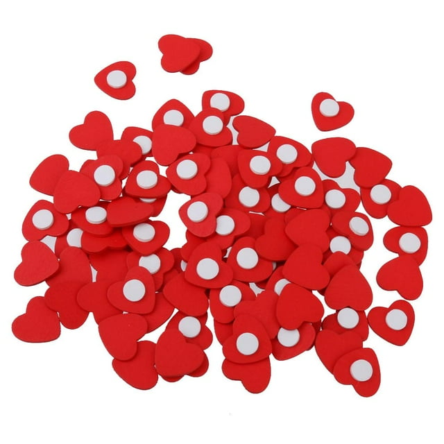 Rongfmy Lot de 100 Cœurs Rouges en Bois Adhésifs avec Ruban pour Décoration de Mariage Bricolage