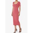 thumbnail image 3 of TheMogan Robe Midi Moulante Crayon en Coton Extensible à Manches Courtes et Encolure Carrée pour Femmes P-TG, 3 of 6