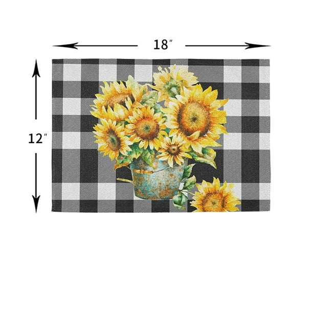 Sunflower Bouquet Buffalo Plaid Placemat Table Mats Set of 6 Heat Resistant Stain Washable