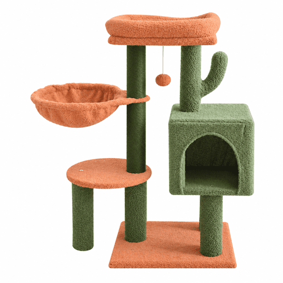 34-Inch Cactus Cat Tree Tower with Condo, Hammock & Sisal Scratching Posts for Indoor Cats