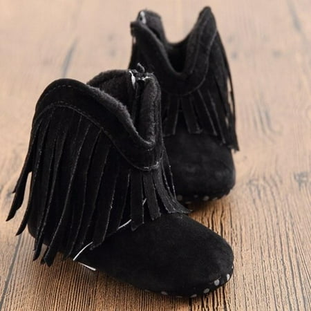 

Baby Winter Moccasin Boots Girl Boy Kids Tassle Fringe Shoes Infant Soft Soled Anti-slip Boots Booties Black M
