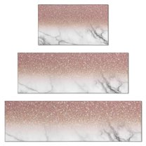 Pink Glitter White Marble Pattern Kitchen Rugs Sets Of 3,Kitchen Runner Rugs Non Skid Washable,Decorative Kitchen Floor Mats for Kitchen,Sink,Laundry,17"x30"  17"x47"   17"x59"
