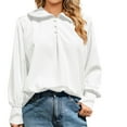 thumbnail image 2 of Olyvenn Stylish Women's Peter Pan Collar Long Sleeve Blouse Loose Fit Button Down Shirts Tops Tunic Blouses White 8, 2 of 6