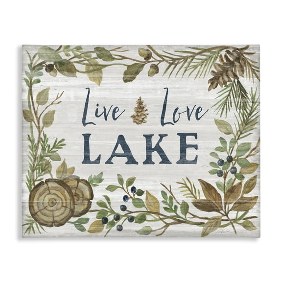 Stupell Industries Farmhouse Live Love Lake Quote Rustic Lakehouse Botanical Frame Canvas Art, 20 x 16, by Silvia Vassileva