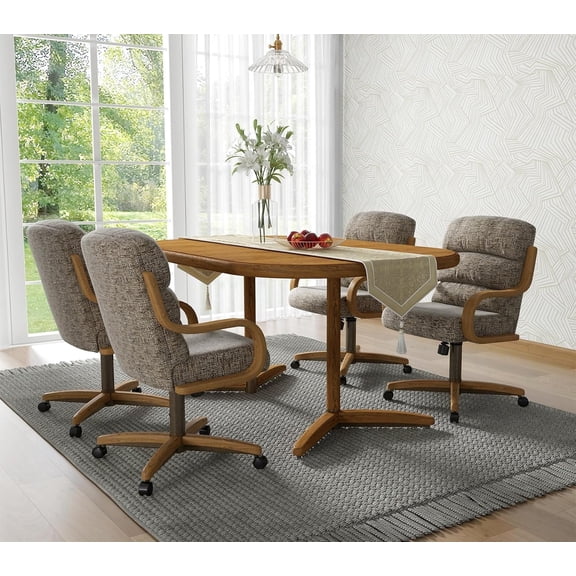 Chromcraft 5-Piece Dining Table Set for 4, Expandable Table with 4 Casual Swivel-Tilt Caster Chairs for Kitchen & Dining Room (Noriko Earth)