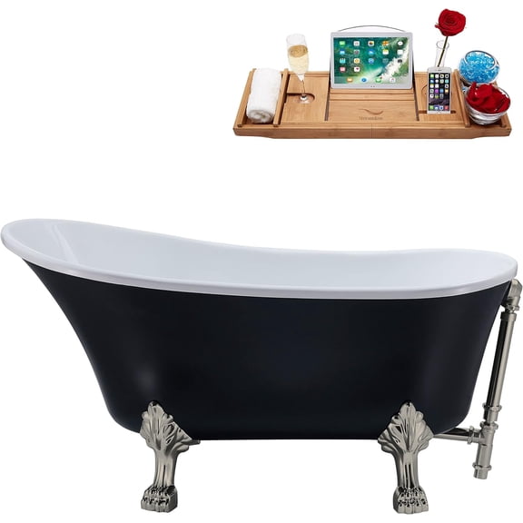 55" Streamline N357BNK-BNK Clawfoot Tub and Tray With External Drain