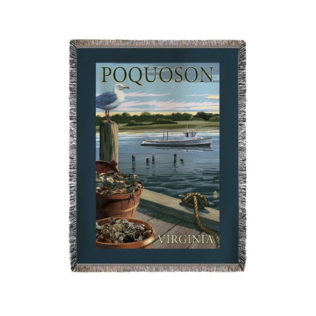 Yarn Oyster - Poquoson, Virginia - Blue Crab & Oysters on Dock - Lantern Press Artwork (60x80 Woven Chenille Yarn Blanket)