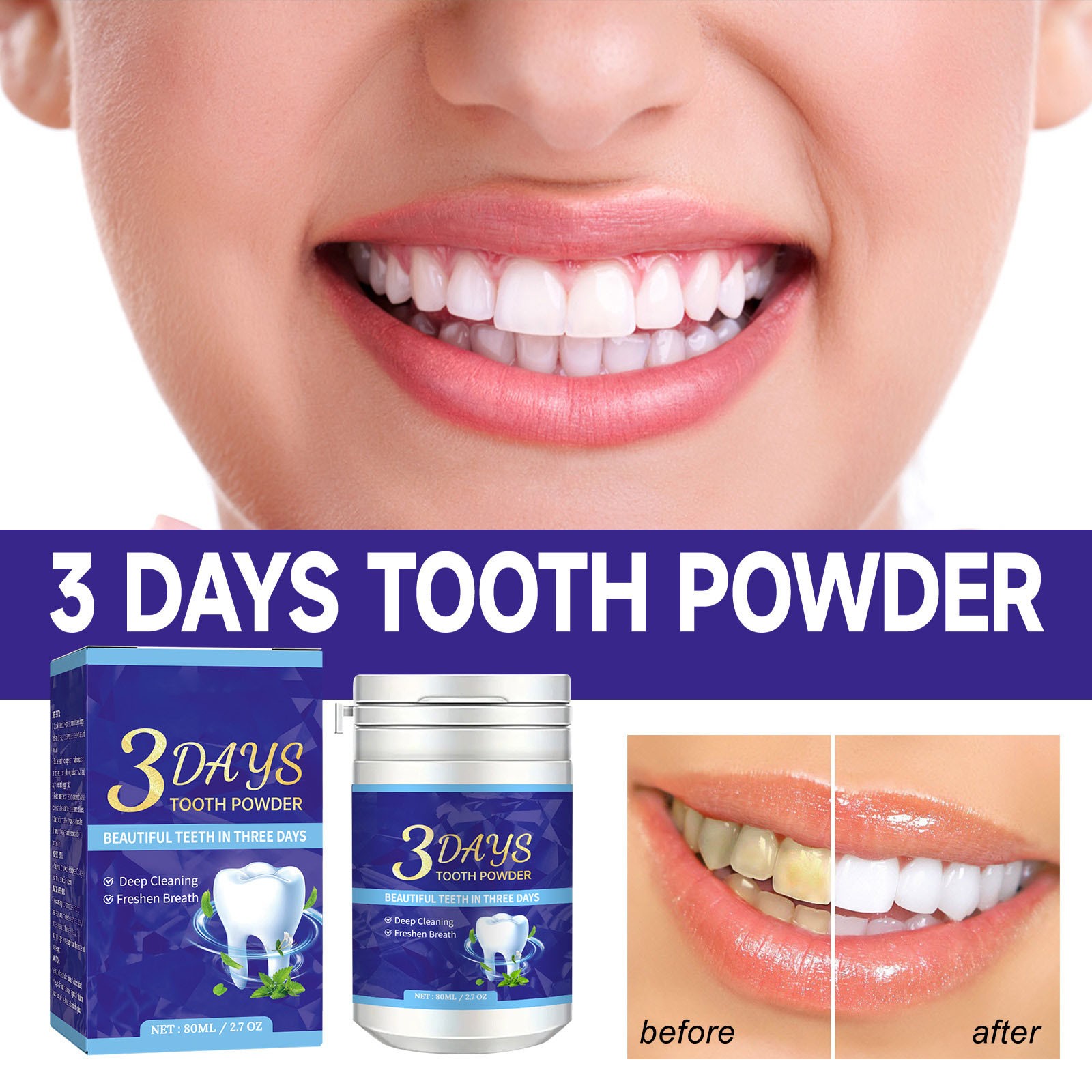 Penkiiy 3 Days Tooth Powder, Teeth Whitening Powder, Bright Teeth ...