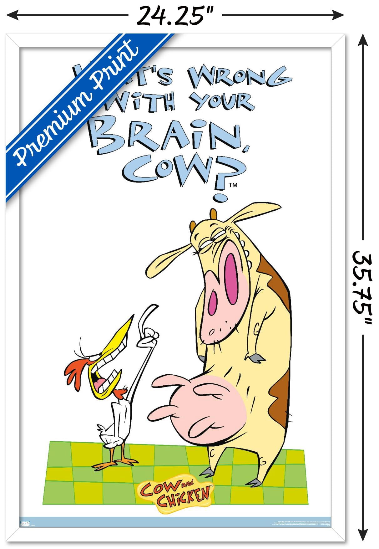 Cow and Chicken - Brain Wall Poster, 22.375" x 34", Framed