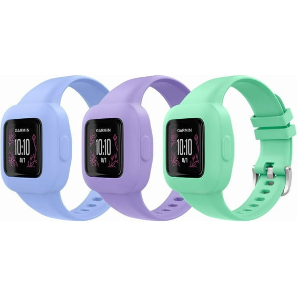 3-Pack Strap Compatible with Garmin Vivofit jr. 3 Fitness Tracker for Kids, Soft Silicone Adjustable Replacement Band Wristband Bracelet