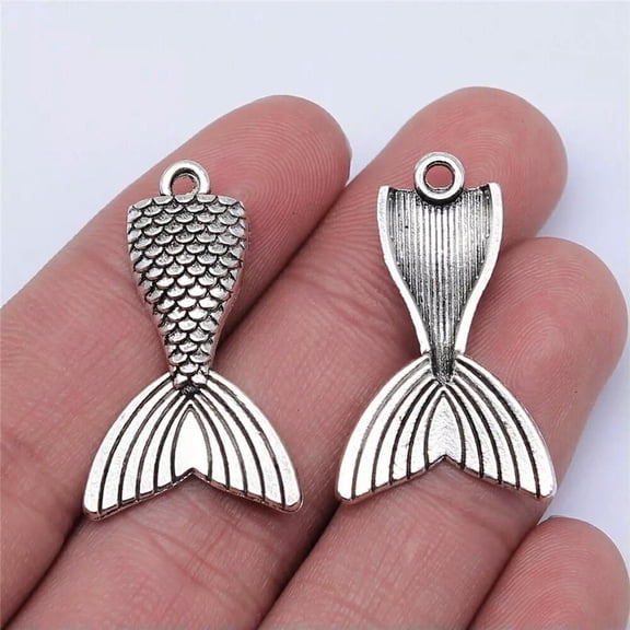 HOOUN 70 Pcs Antique Silver Mermaid tail Charms Pendant 31x19MM B15500