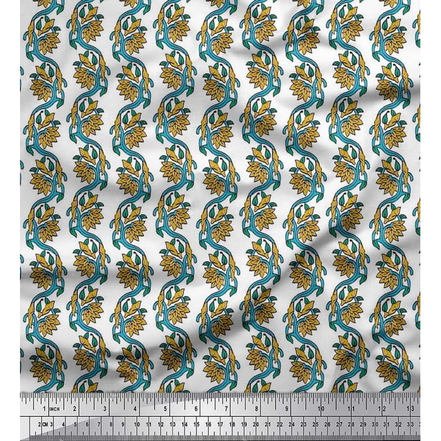 Soimoi Poly Georgette Fabric Leaves & Floral Block Printed Craft Fabric by The Yard 52 Inch Wide