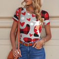 thumbnail image 4 of KLL Women 's Crew Neck Bodysuit Jumpsuits Buffalo Plaid Love And Gnome Print Short onesies Stretch T Shirts, 4 of 5