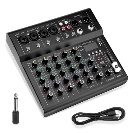 6 Channel Audio Mixer Console Sound Board with 48V Phantom Power,USB Audio Interface for Live Show,Streaming Recording Music Stage Karaoke