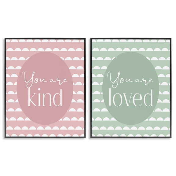Stupell Industries Pastel Kind & Loved 2 Piece Black Framed Giclee Art Set, design by Christine Simpson Art